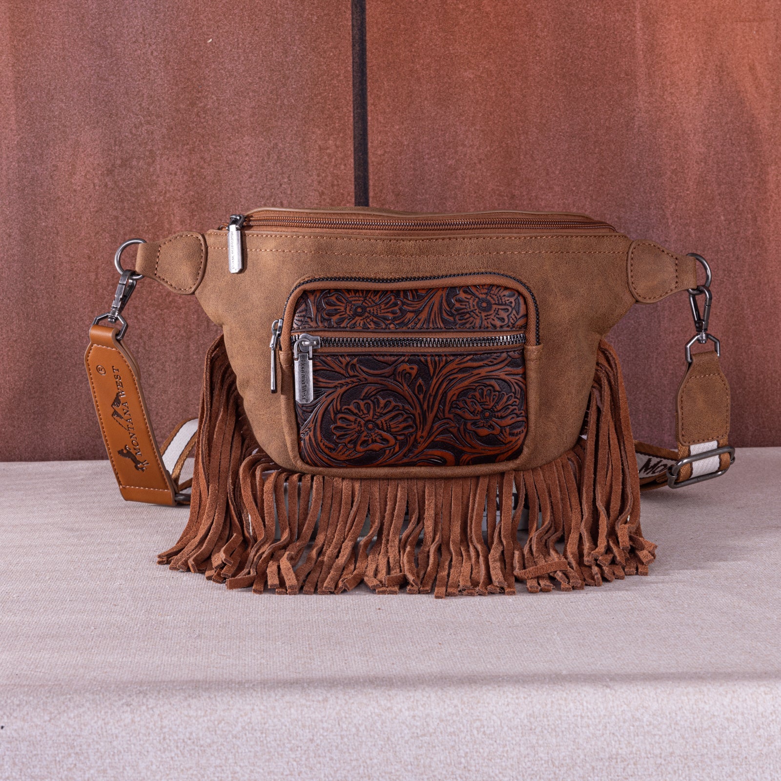 Montana West Floral Tooled Fringe Fanny Pack