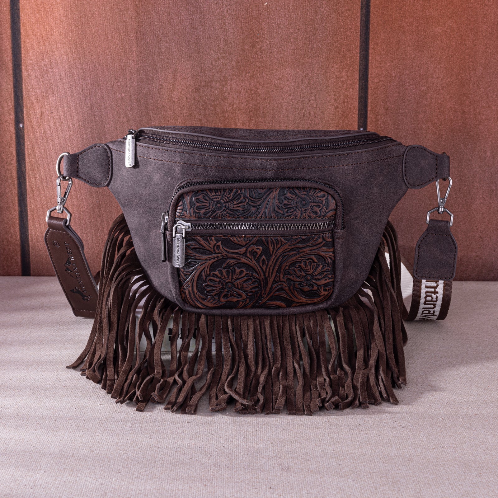 Montana West Floral Tooled Fringe Fanny Pack