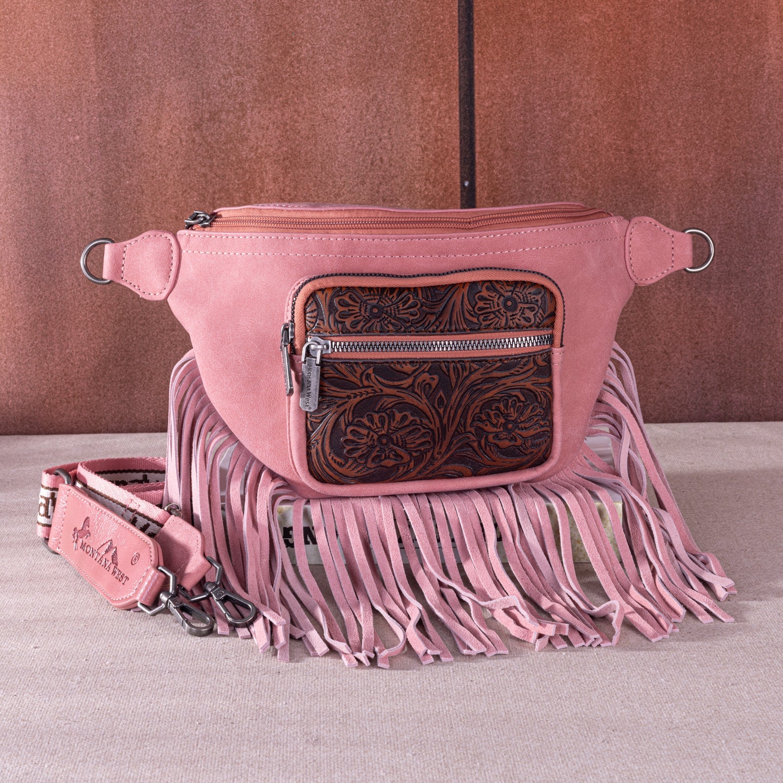 Montana West Floral Tooled Fringe Fanny Pack