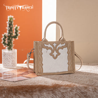 Trinity Ranch Western Hair-On Cowhide Mini Tote/Crossbody -Tan