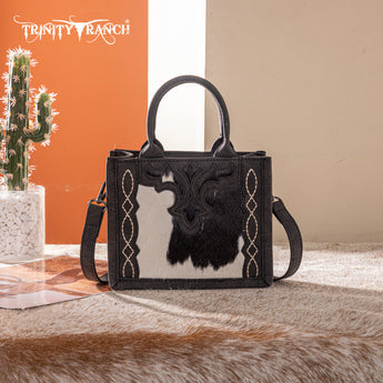 Trinity Ranch Western Hair-On Cowhide Mini Tote/Crossbody - Black