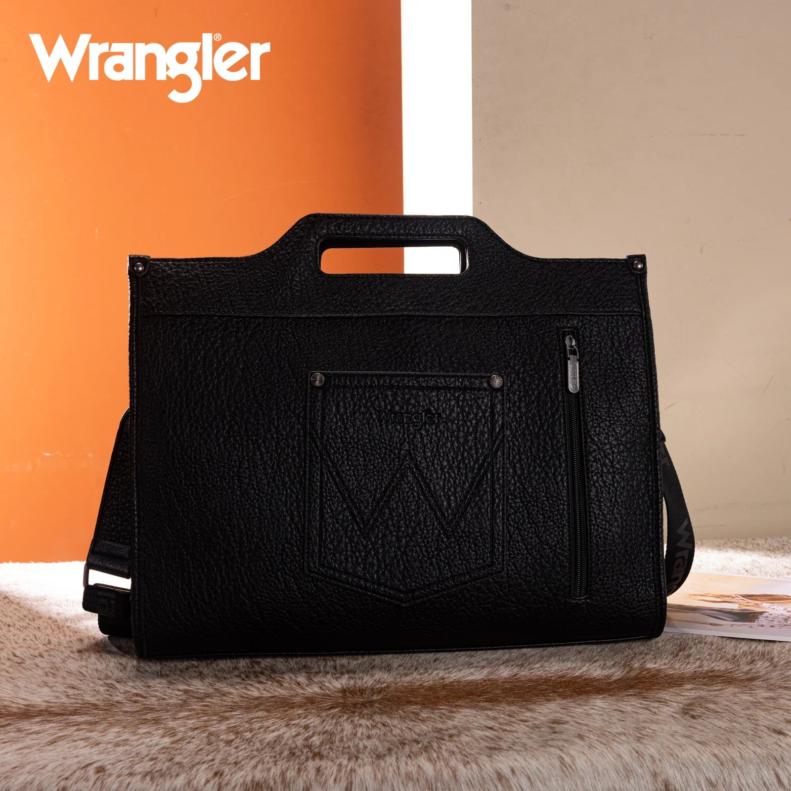 WG283-014 Wrangler Genuine Cowhide Carry-All Cowhide Large Tote /Crossbody - Black