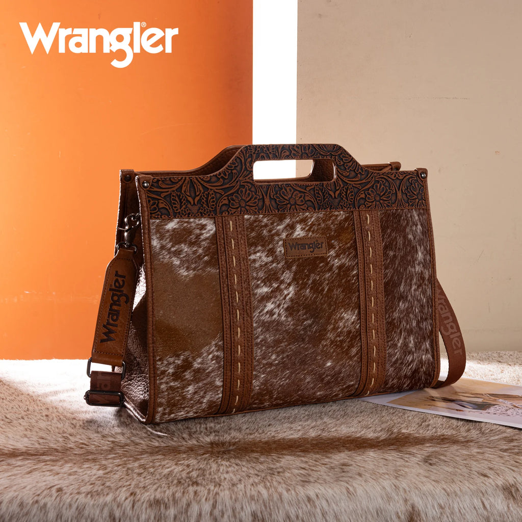 WG283-014 Wrangler Genuine Cowhide Carry-All Cowhide Large Tote /Crossbody - Brown