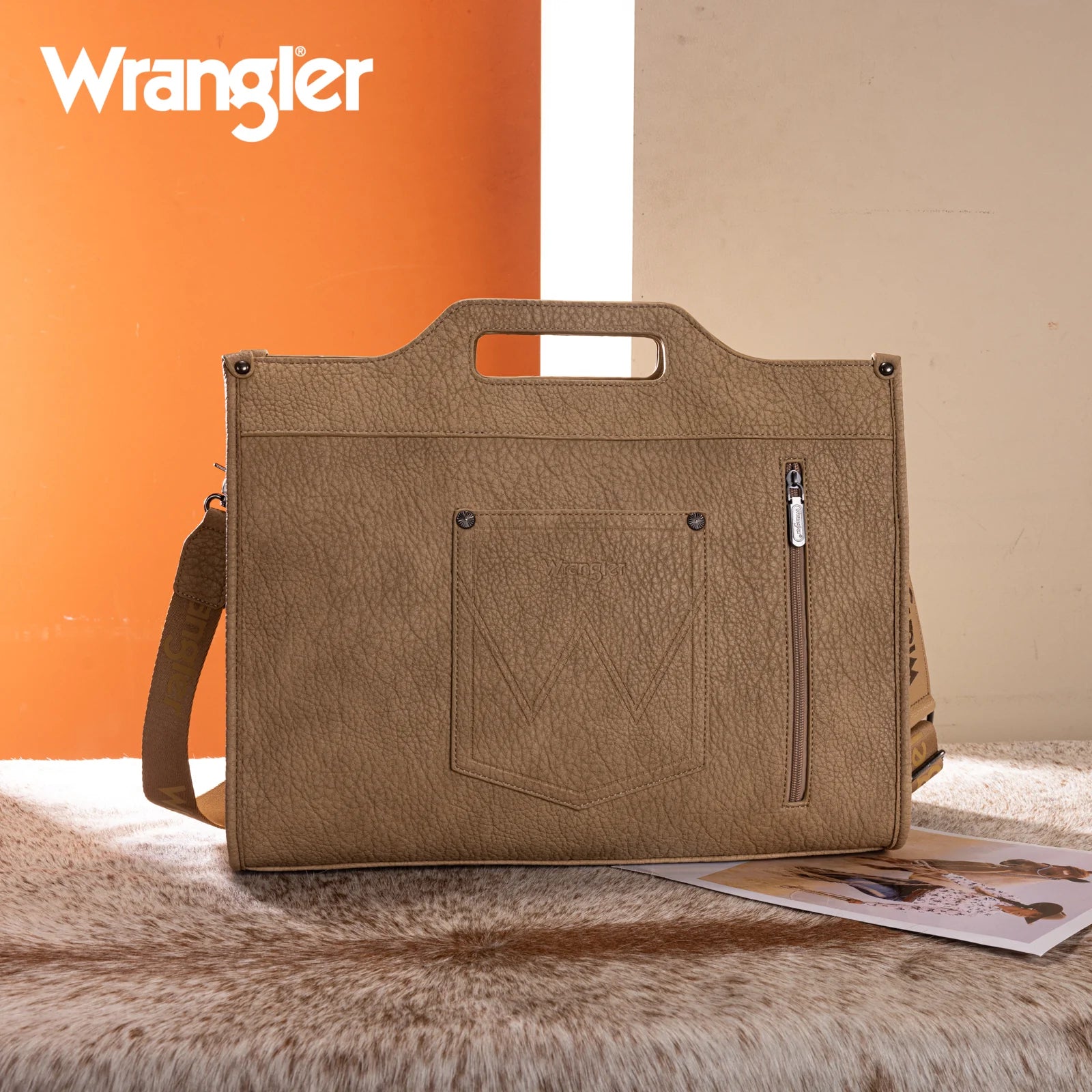 WG283-014 Wrangler Genuine Cowhide Carry-All Cowhide Large Tote /Crossbody - Tan