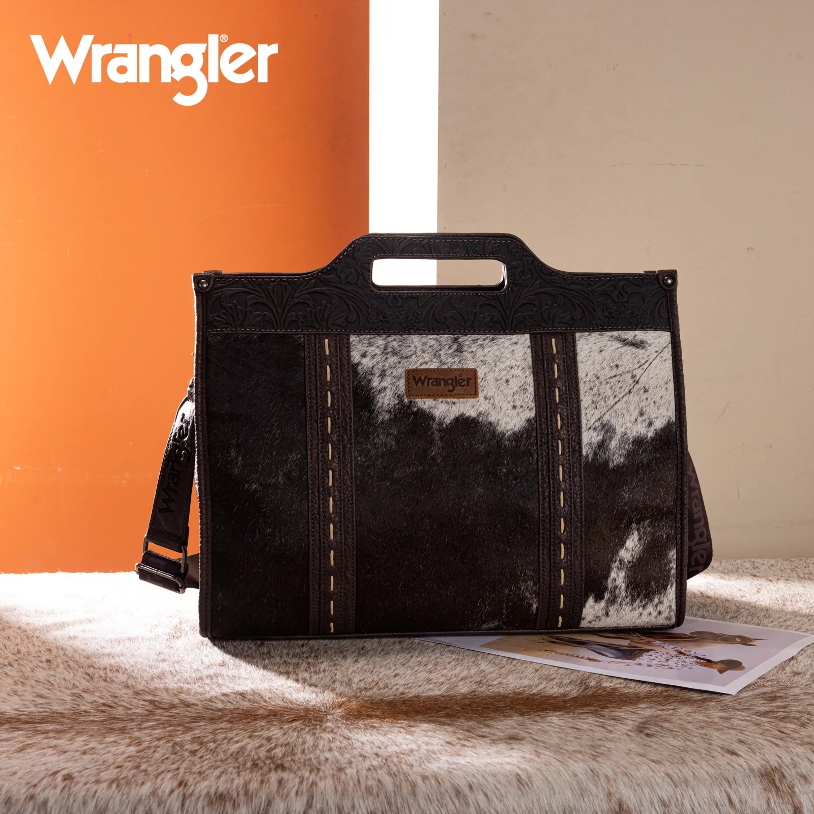 WG283-014 Wrangler Genuine Cowhide Carry-All Cowhide Large Tote /Crossbody - Coffee