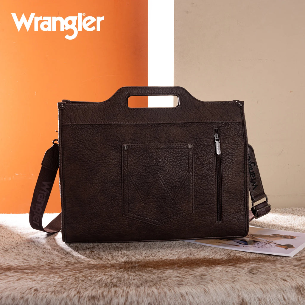 WG283-014 Wrangler Genuine Cowhide Carry-All Cowhide Large Tote /Crossbody - Coffee