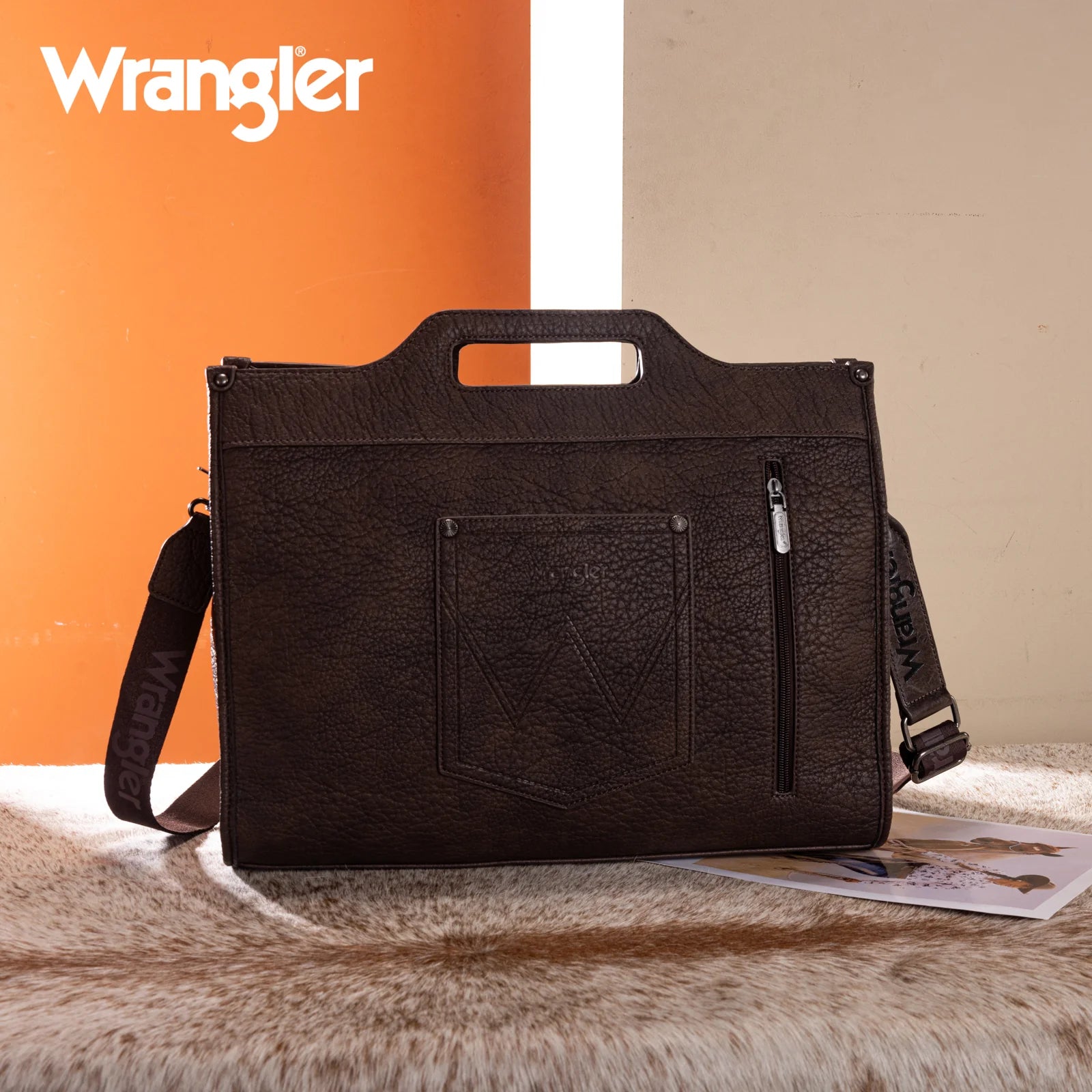 WG283-014 Wrangler Genuine Cowhide Carry-All Cowhide Large Tote /Crossbody - Coffee