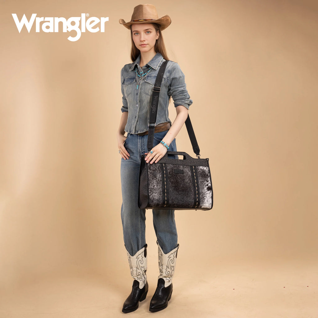 WG283-014 Wrangler Genuine Cowhide Carry-All Cowhide Large Tote /Crossbody - Black
