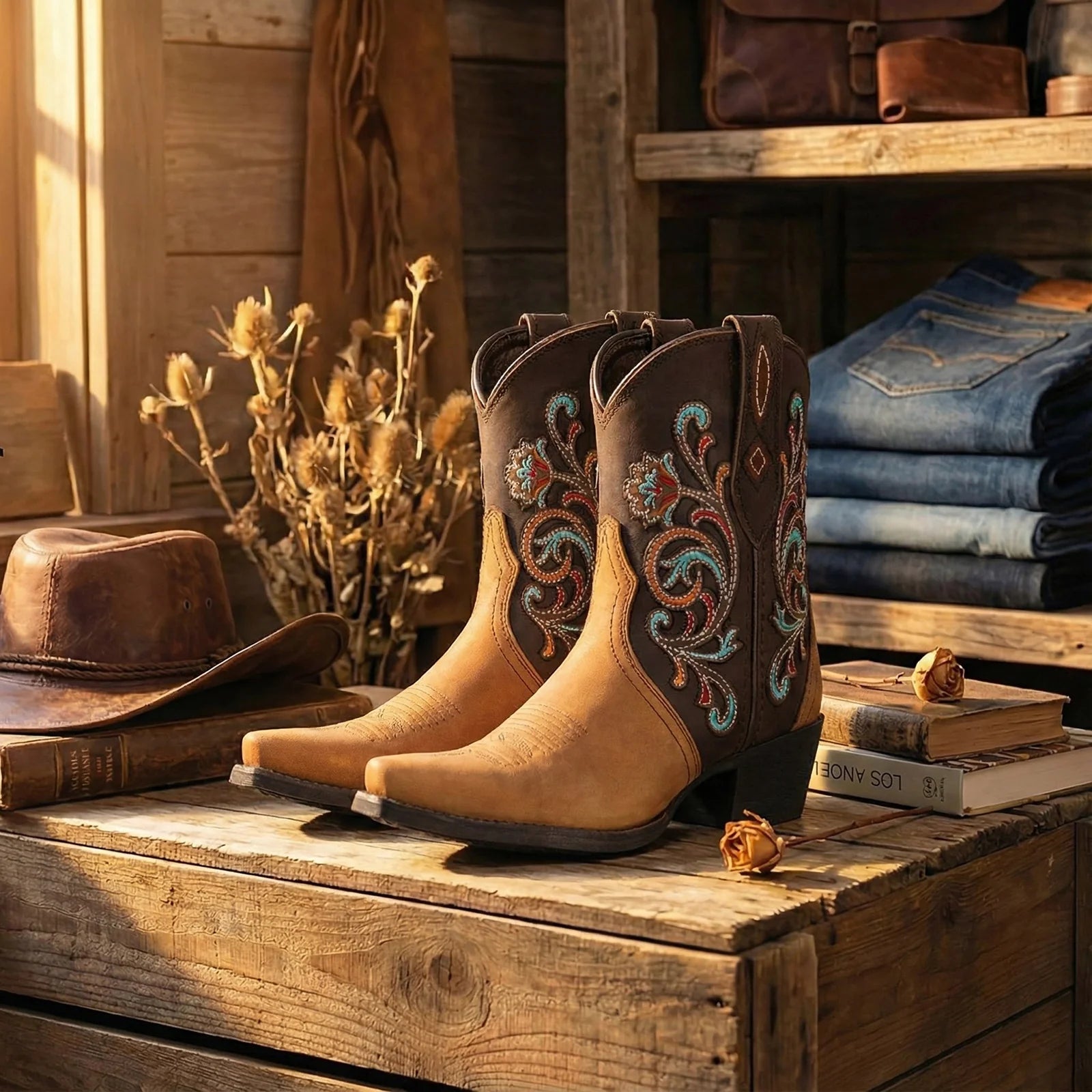 MWB6013 Montana West Women's Western Embroidered Cowgirl Boots - Full Grain Leather, Snip Toe