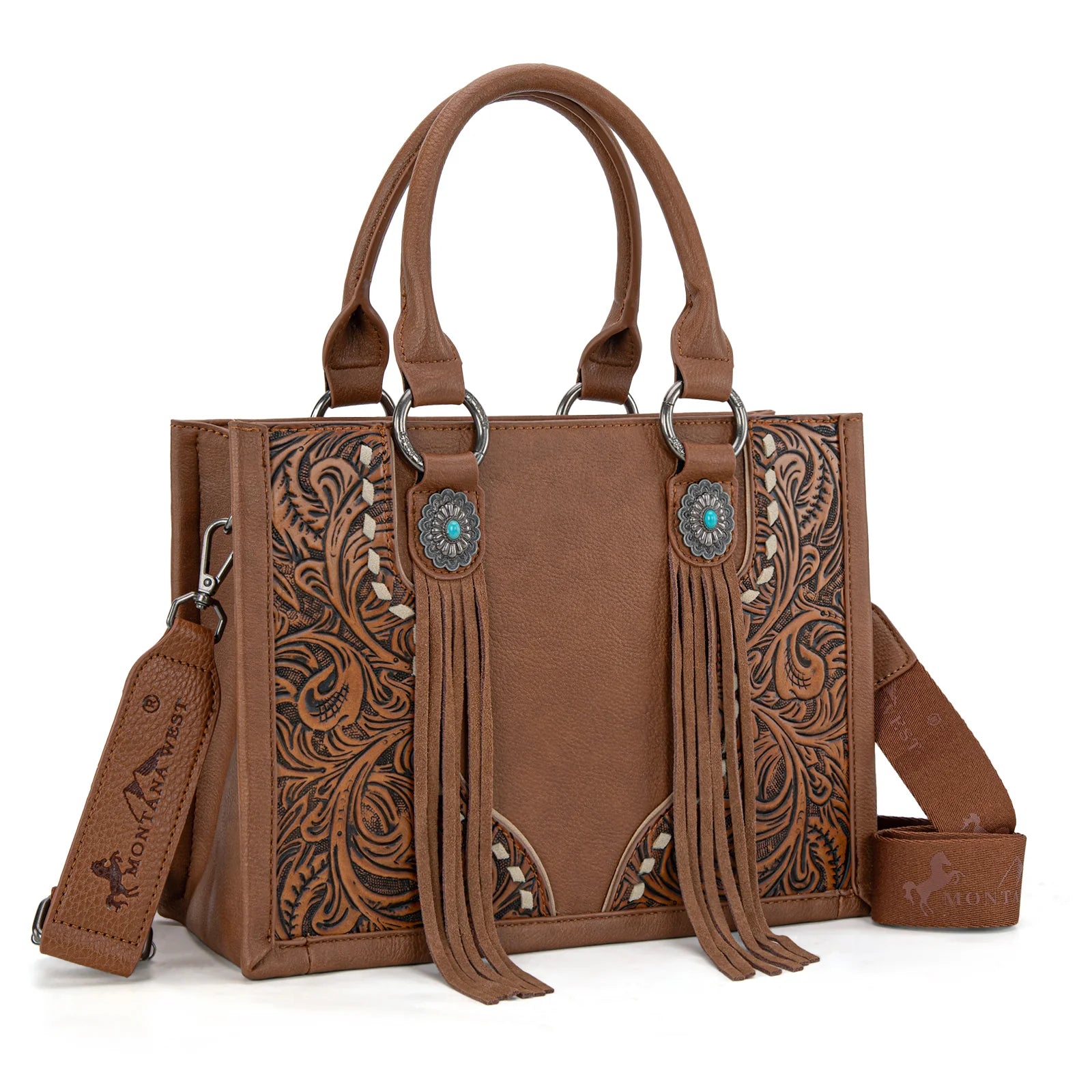 Montana West Tooled Concho Tote/Crossbody