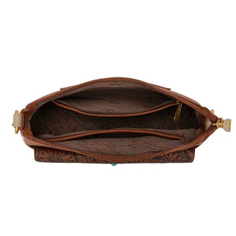 Montana West Tooled Floral Chain Shoulder Crossbody Bag - Brown