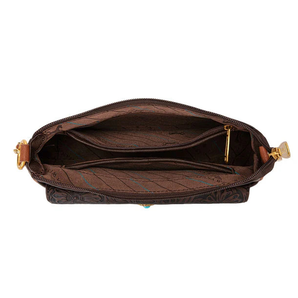 Montana West Tooled Floral Chain Shoulder Crossbody Bag - Coffee