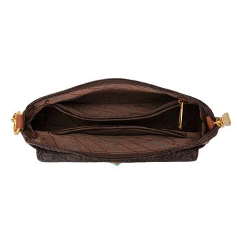Montana West Tooled Floral Chain Shoulder Crossbody Bag - Coffee