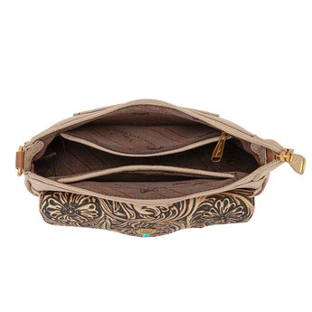 Montana West Tooled Floral Chain Shoulder Crossbody Bag - Tan