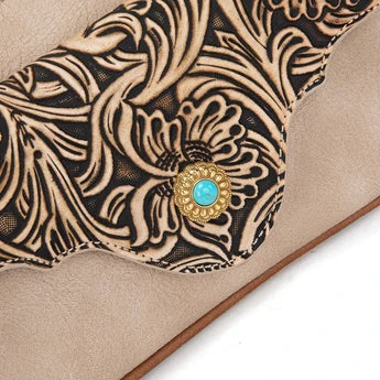 Montana West Tooled Floral Chain Shoulder Crossbody Bag - Tan