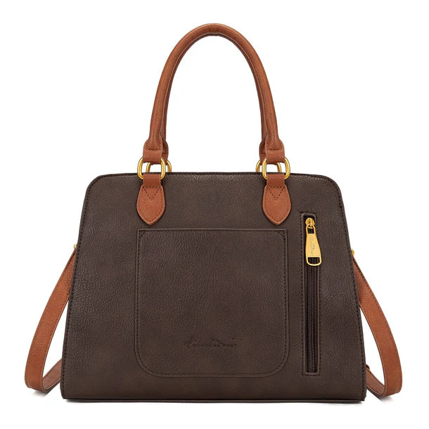 Montana West Western Tooled Floral Concealed Carry Satchel Bag/Crossbody - Coffee