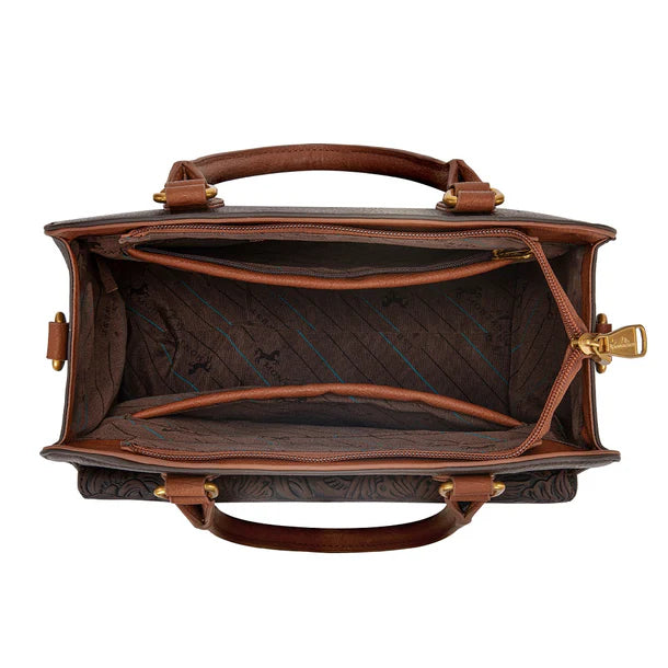 Montana West Western Tooled Floral Concealed Carry Satchel Bag/Crossbody - Coffee