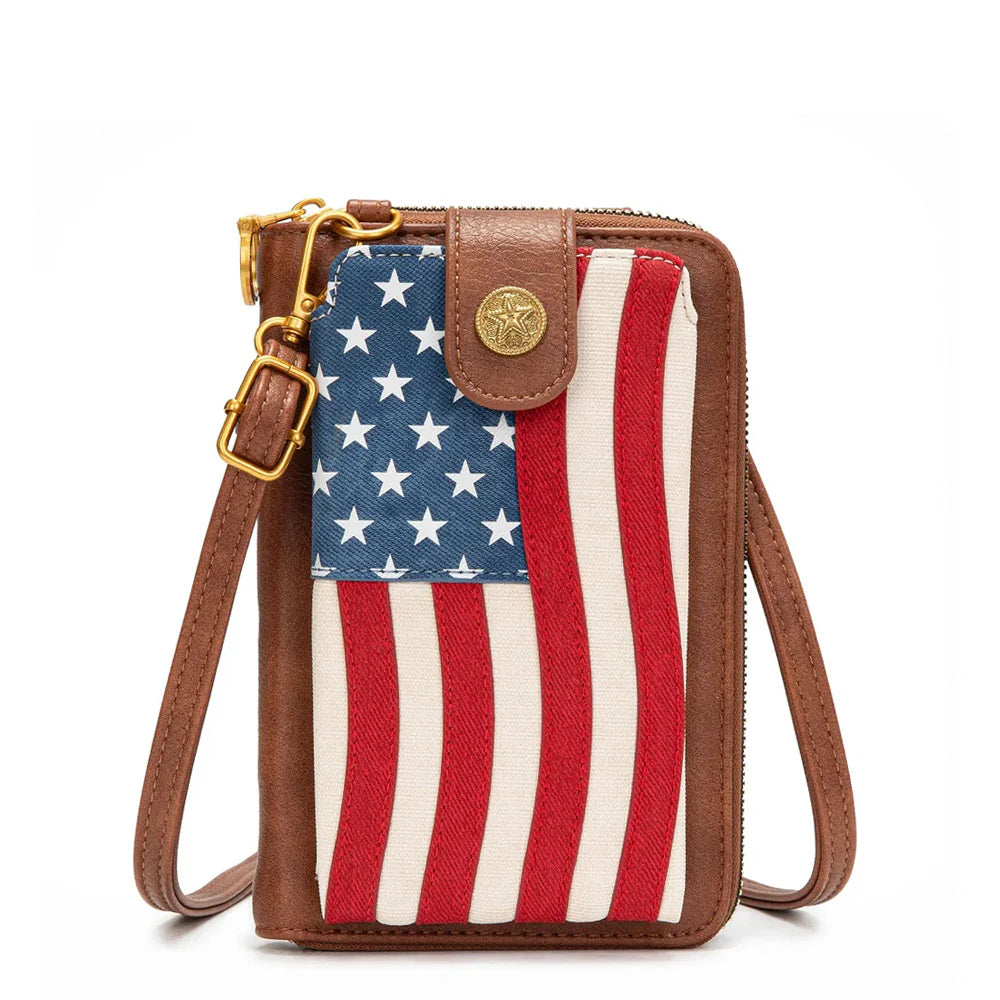 Montana West American Flag RFID Crossbody Phone Wallet - Red