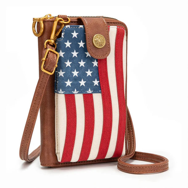 Montana West American Flag RFID Crossbody Phone Wallet - Red