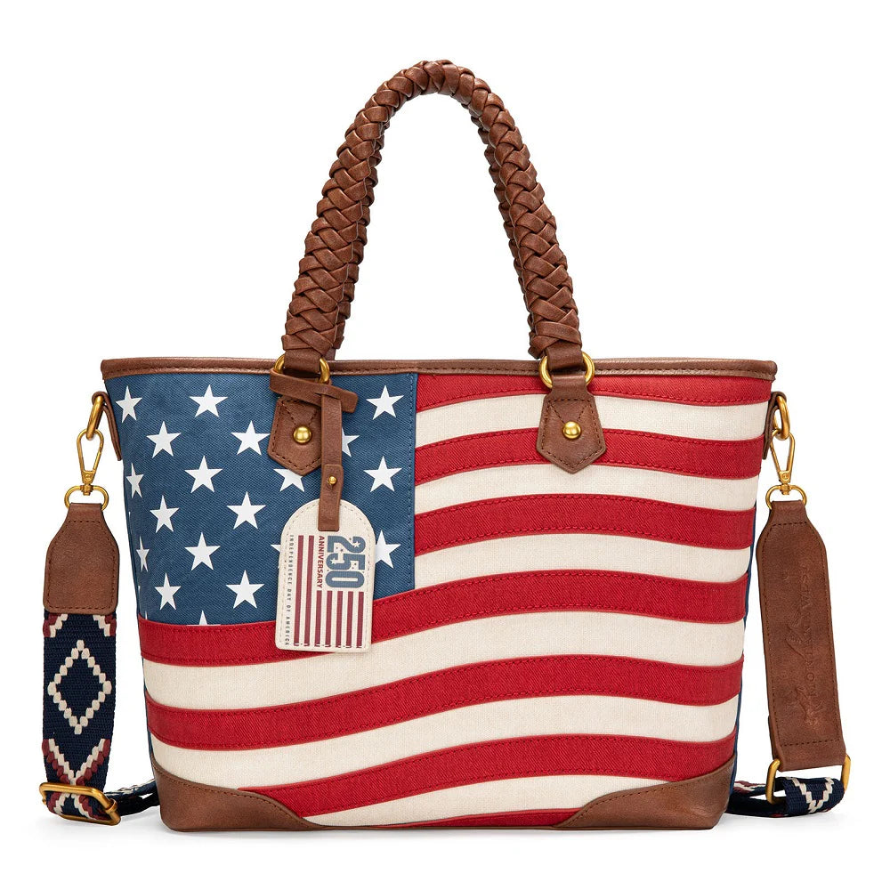 Montana West American Flag Braided Concealed Carry Tote Bag - Red