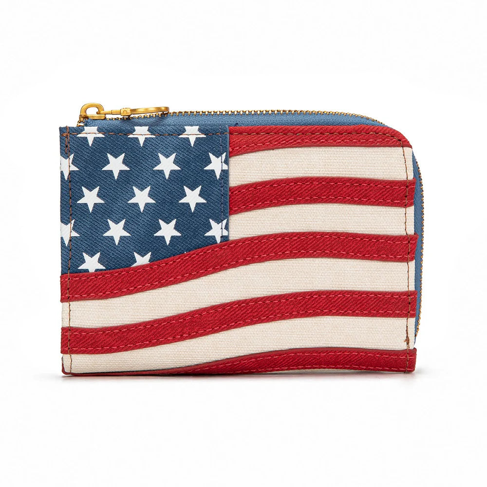Montana West American Flag RFID Zip Around Wallet - Red