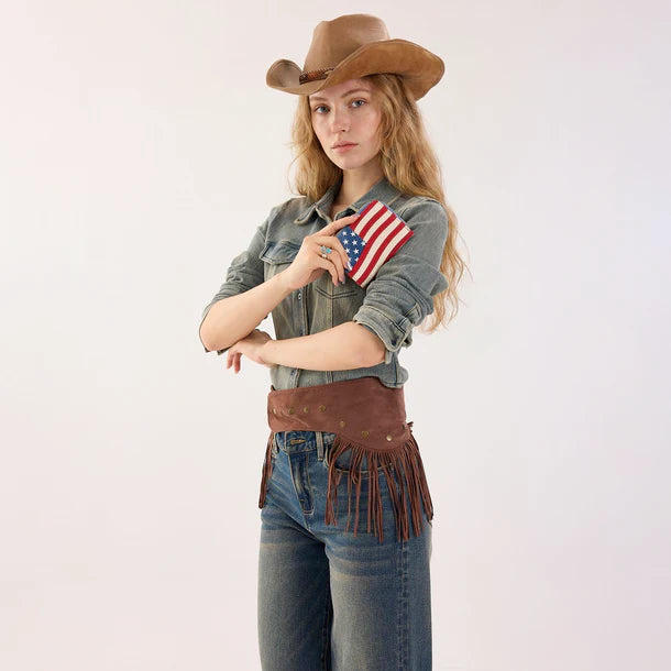 Montana West American Flag RFID Zip Around Wallet - Red
