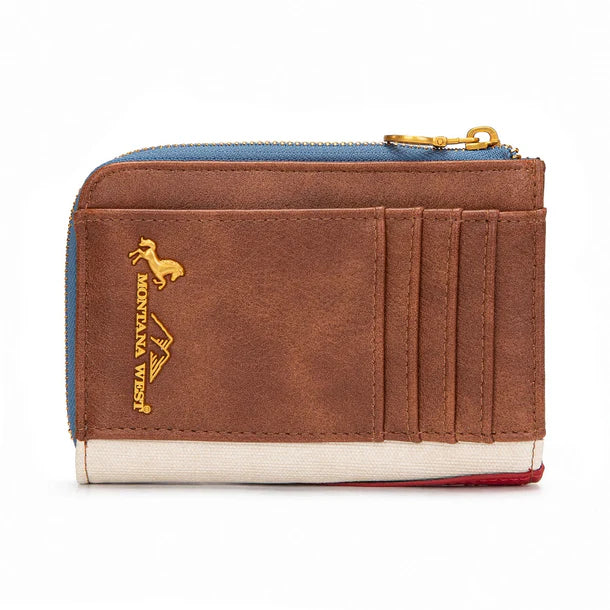 Montana West American Flag RFID Zip Around Wallet - Red