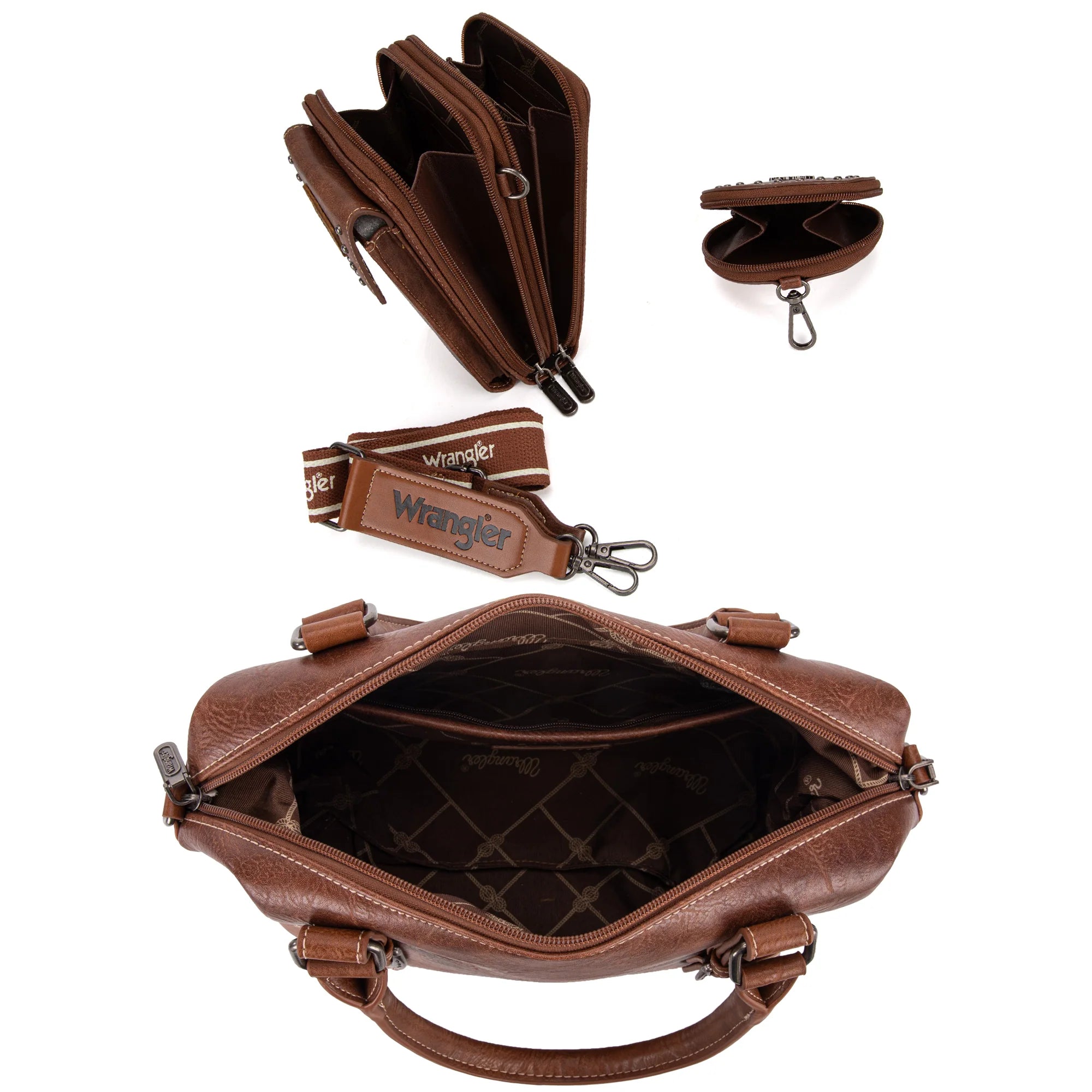 Wrangler 3Pcs Set Buckle Classic Barrel Satchel With Phone Wallet Crossbody