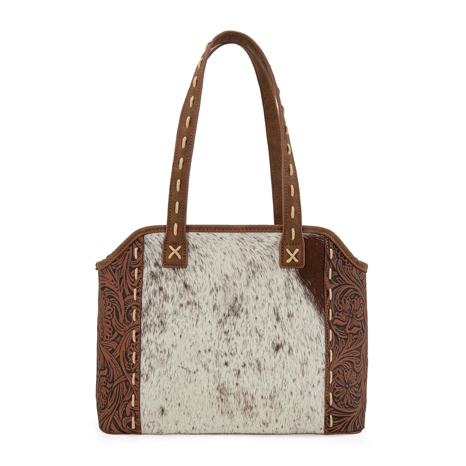 Trinity Ranch Genuine Hair-On Cowhide Tooled Concealed Carry Tote