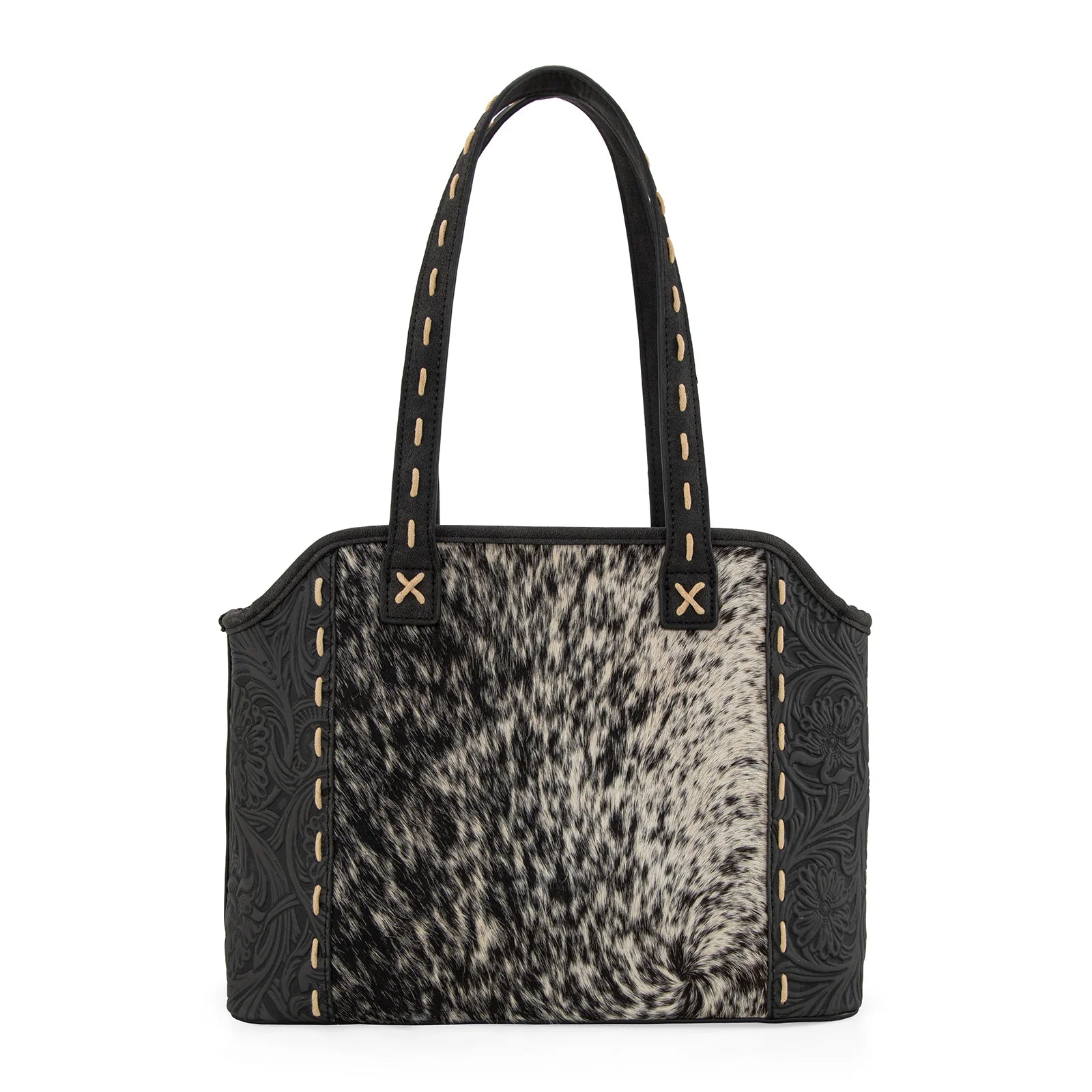 Trinity Ranch Genuine Hair-On Cowhide Tooled Concealed Carry Tote