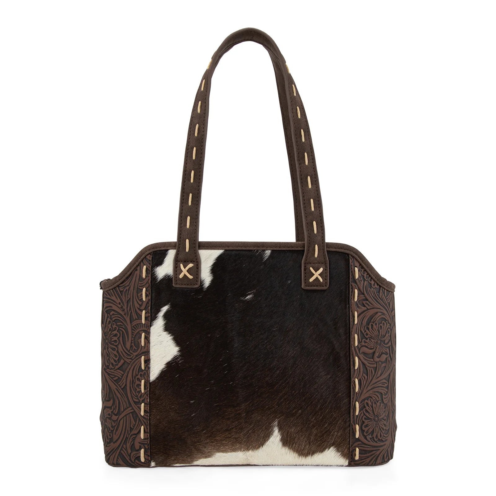 Trinity Ranch Genuine Hair-On Cowhide Tooled Concealed Carry Tote