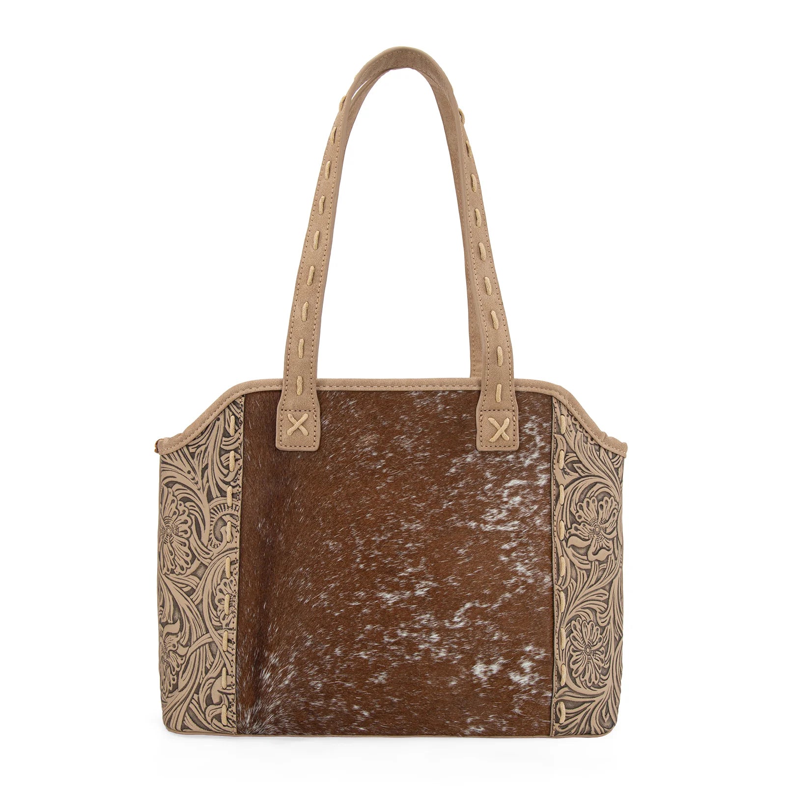 Trinity Ranch Genuine Hair-On Cowhide Tooled Concealed Carry Tote