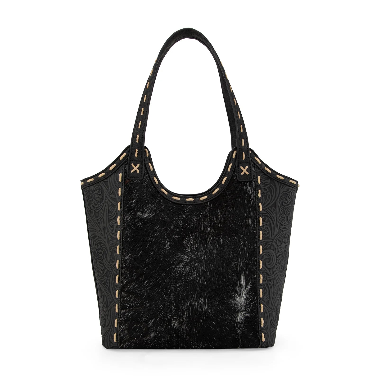 Trinity Ranch Genuine Hair-On Cowhide Tooled Concealed Carry Tote