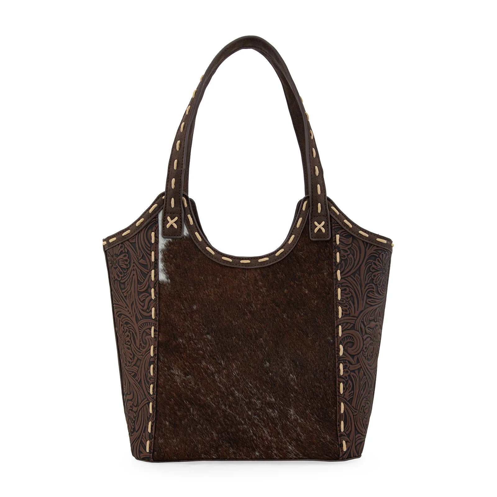 Trinity Ranch Genuine Hair-On Cowhide Tooled Concealed Carry Tote
