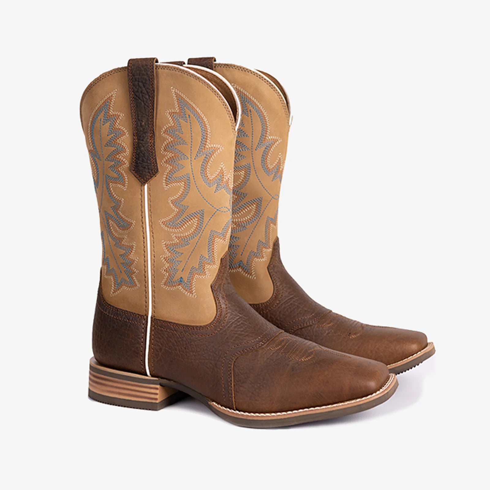 PLT103608 (100008) Western Men's Embroidered Wide Toe Cowboy Full Grain Leather Boots