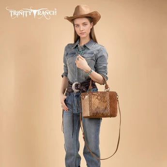 Trinity Ranch Genuine Hair-On Cowhide Collection Concealed Carry Tote - Brown