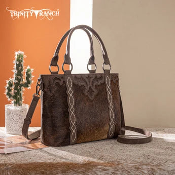 Trinity Ranch Genuine Hair-On Cowhide Collection Concealed Carry Tote - Coffee