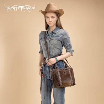 Trinity Ranch Genuine Hair-On Cowhide Collection Concealed Carry Tote - Coffee
