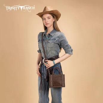 Trinity Ranch Western Hair-On Cowhide Mini Tote/Crossbody - Coffee