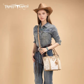 Trinity Ranch Genuine Hair-On Cowhide Collection Concealed Carry Tote - Tan