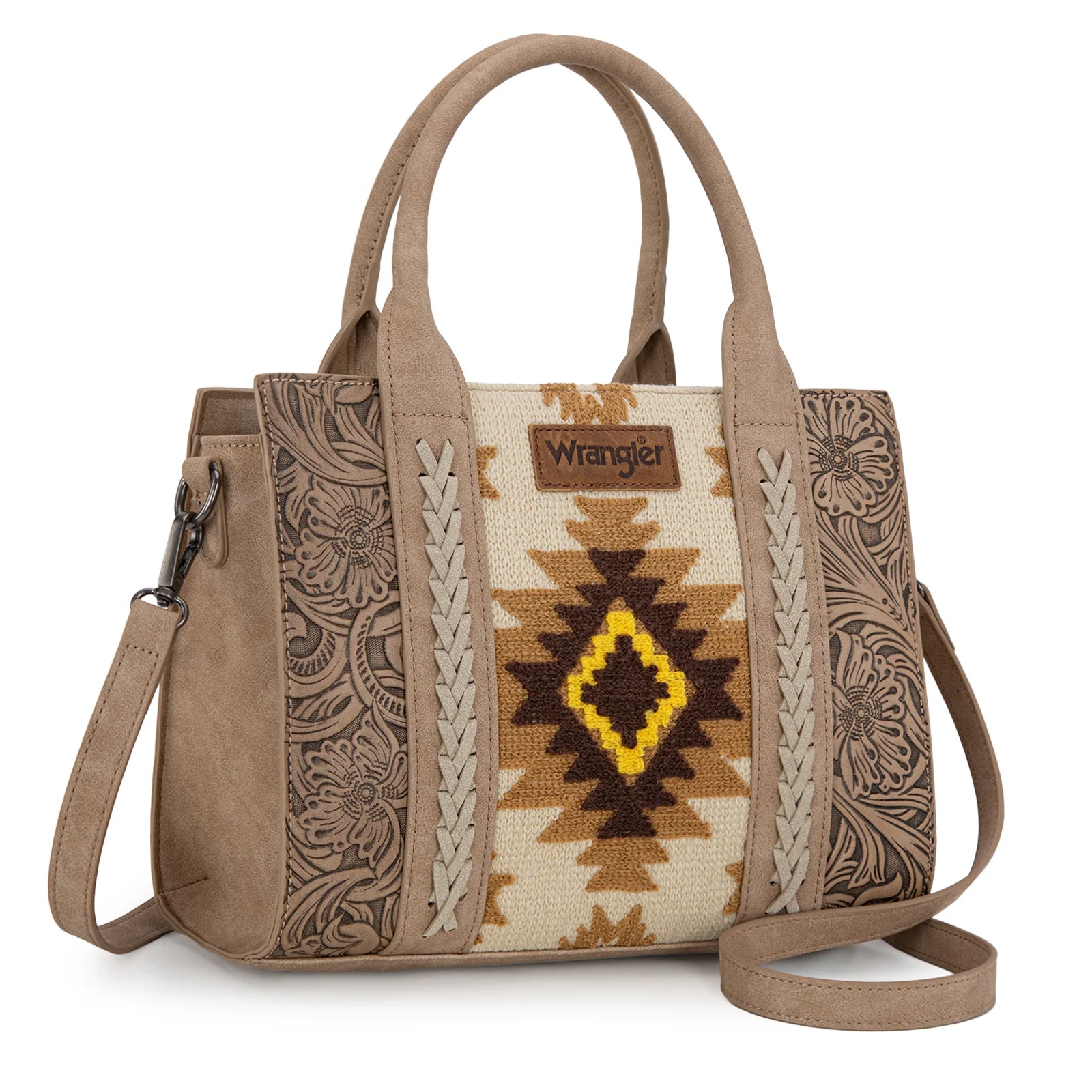 Wrangler Tooled Aztec Pattern Print Concealed Carry Tote/Crossbody