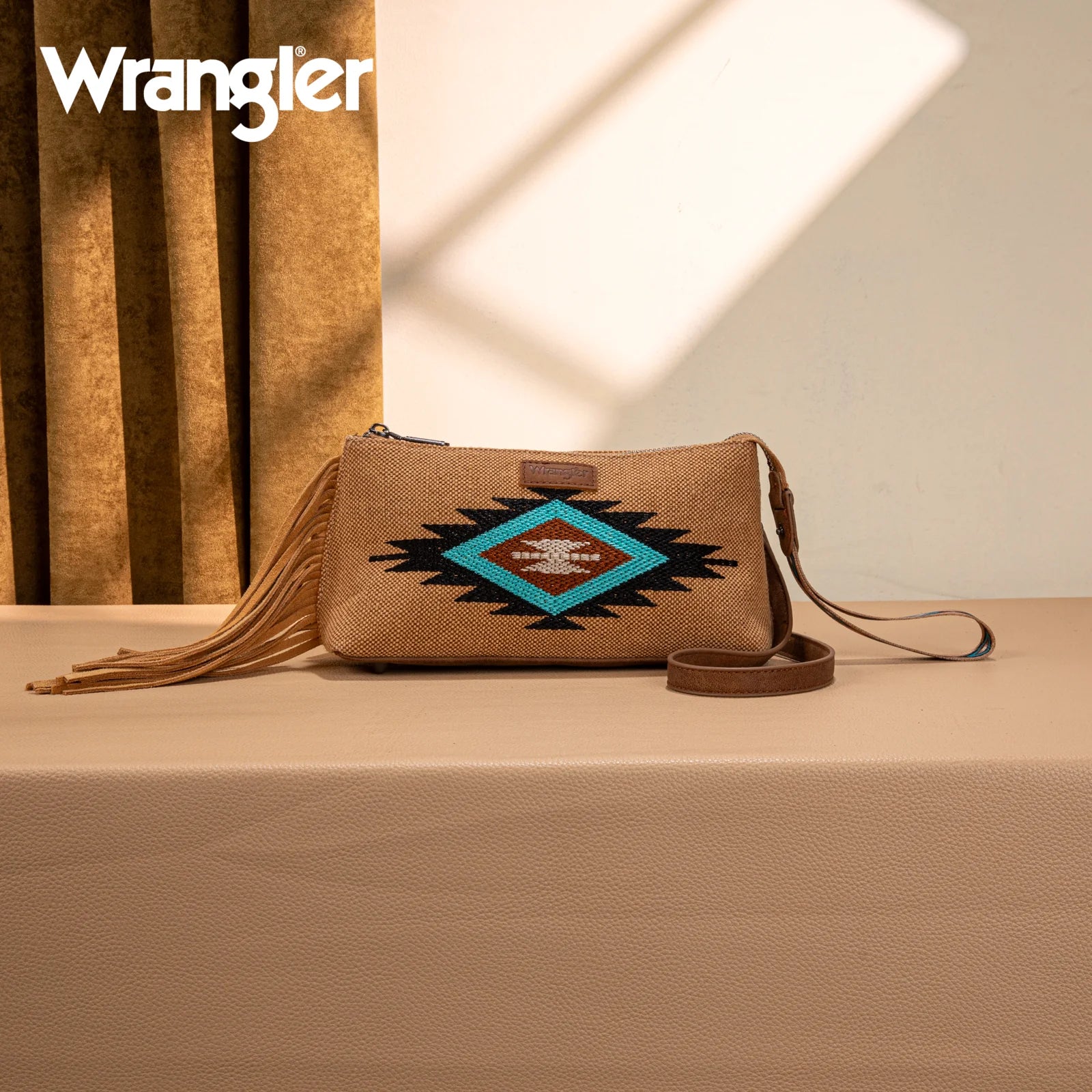 Wrangler Embroidered Aztec Canvas Wristlet/Crossbody
