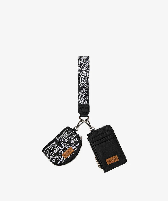 Wrangler Paisley Bandana Card Holder and Wallet Set Black