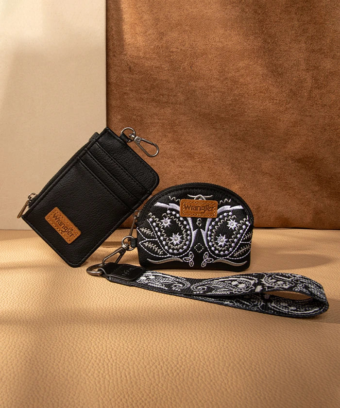 Wrangler Paisley Bandana Card Holder and Wallet Set Black