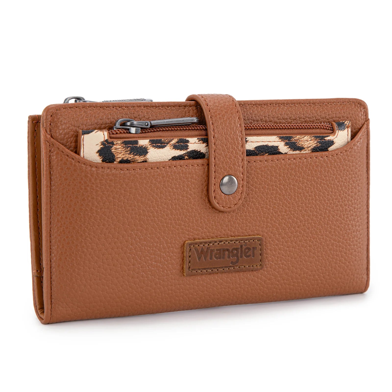 WG366-W091BR Wrangler Western Bi-Fold RFID Wallet/Wristlet With Detachable Pouch-Brown