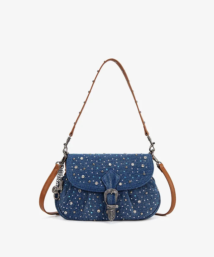 Wrangler Crystal Studded Canvas Saddle Bag