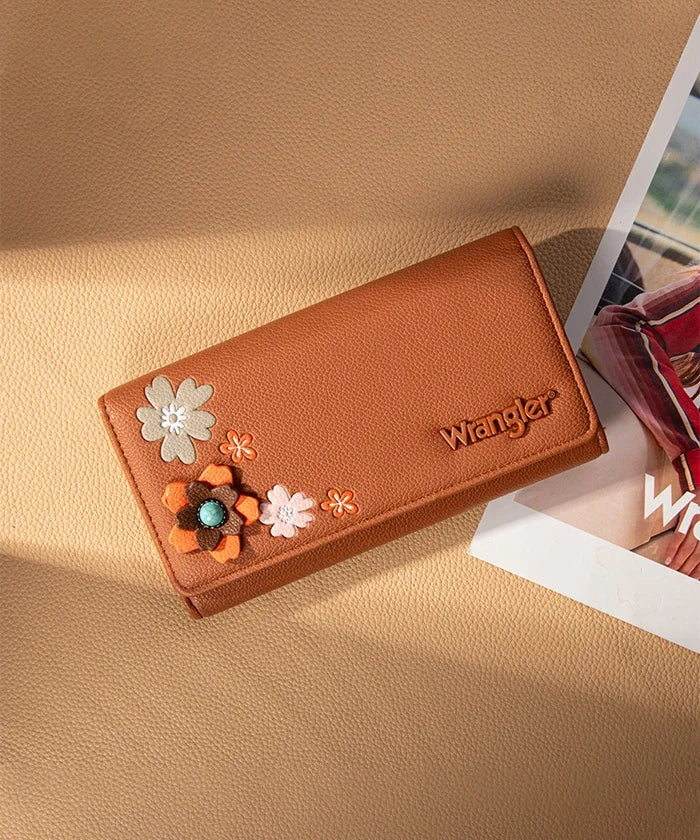 Wrangler Long Floral RFID Wallet Brown