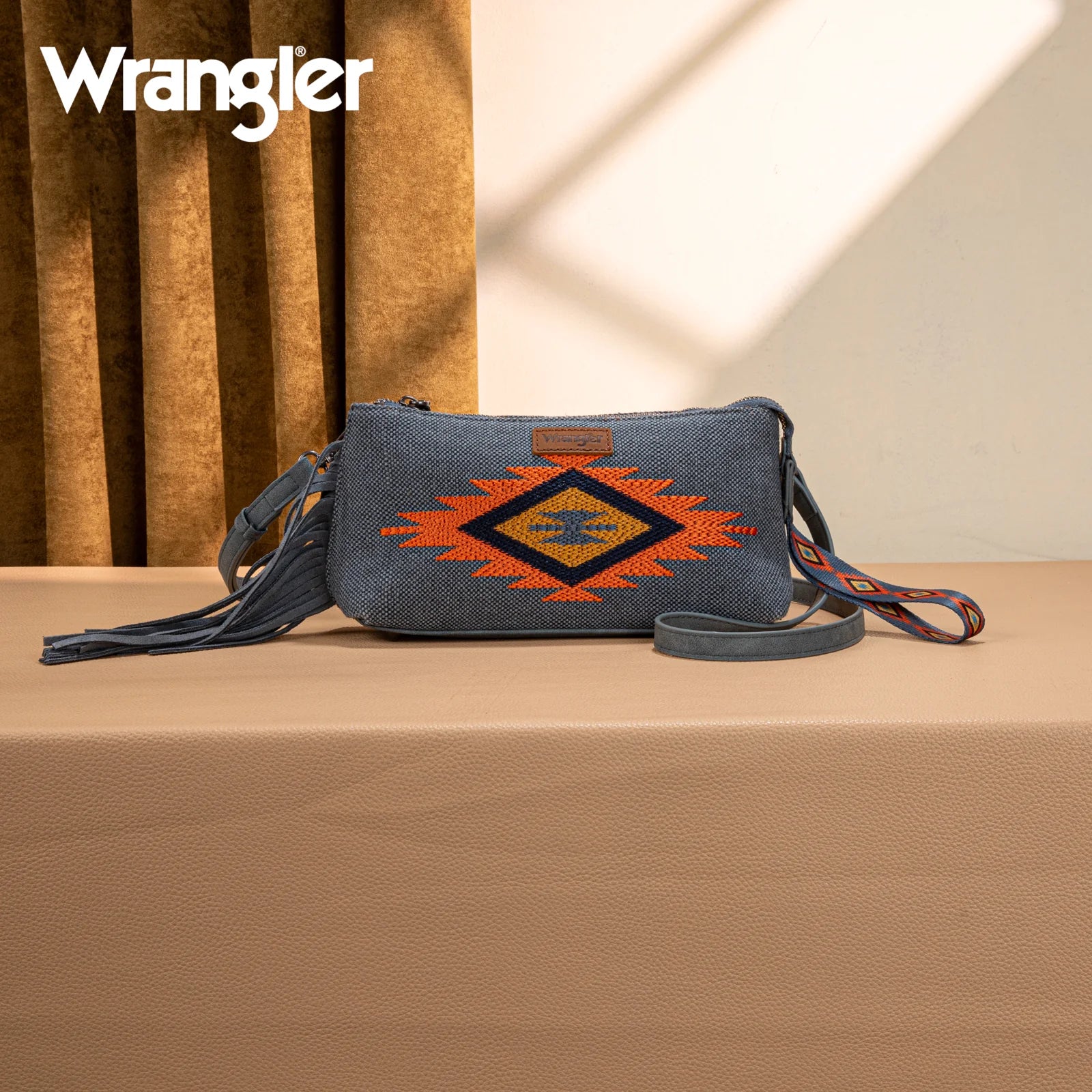 Wrangler Embroidered Aztec Canvas Wristlet/Crossbody