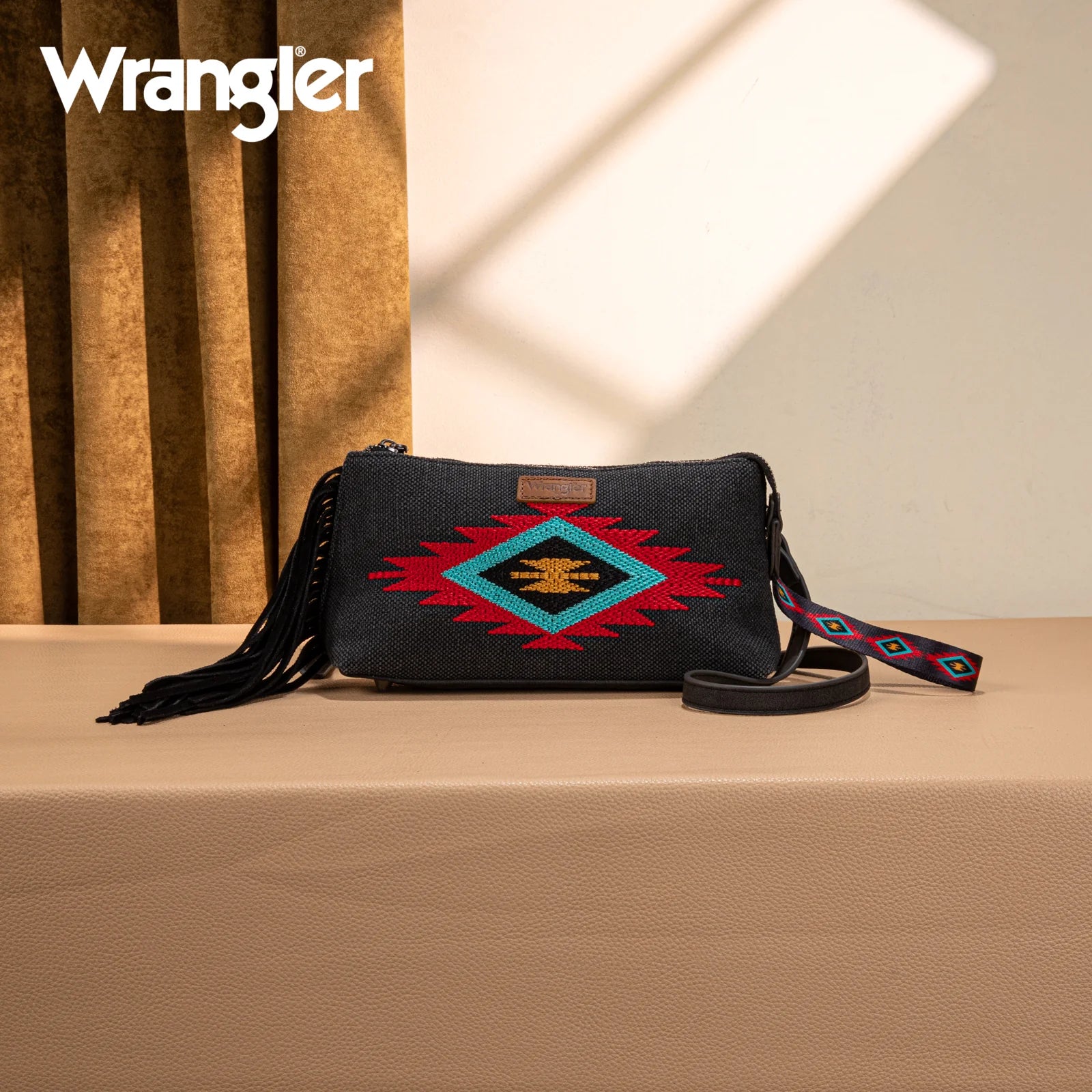 Wrangler Embroidered Aztec Canvas Wristlet/Crossbody
