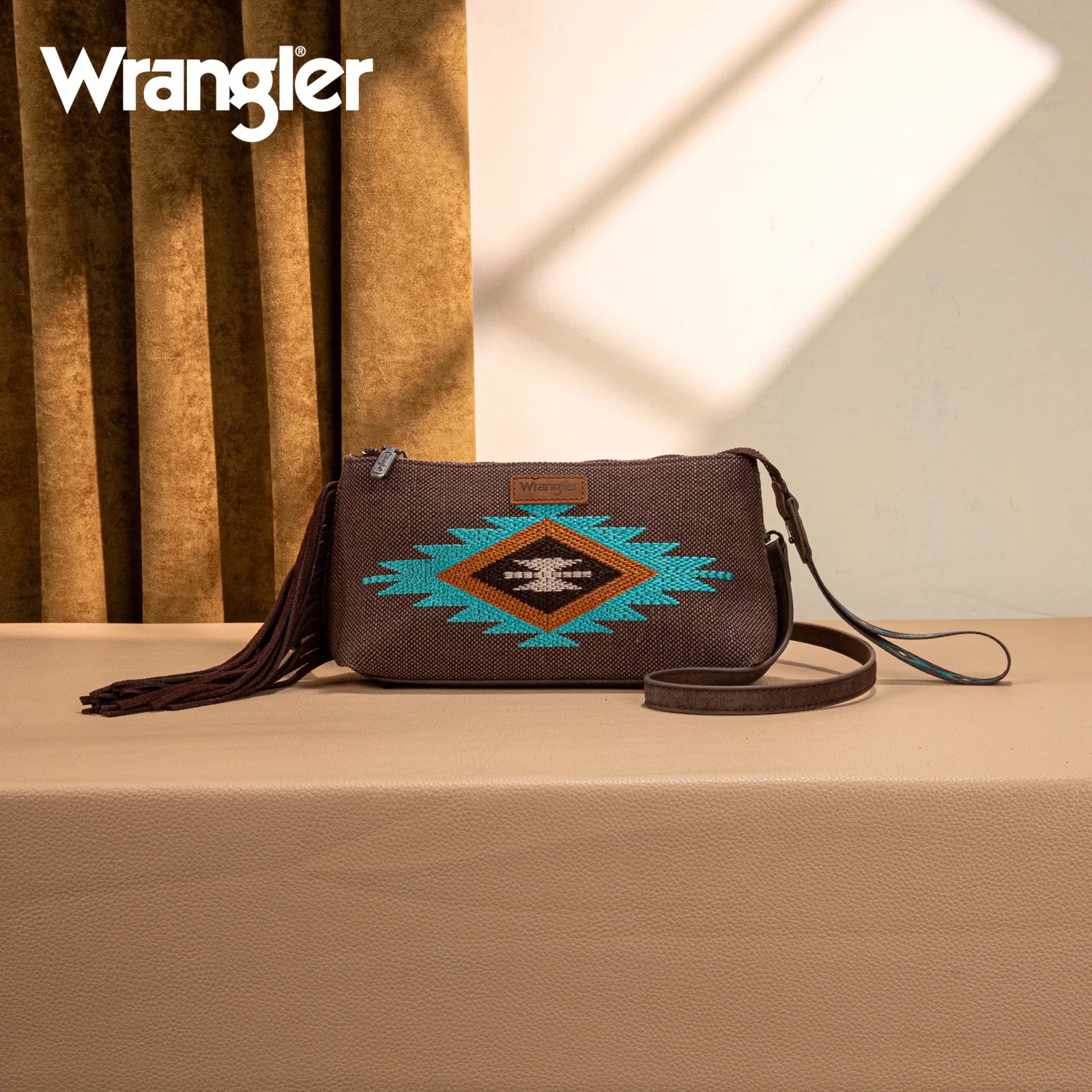 Wrangler Embroidered Aztec Canvas Wristlet/Crossbody
